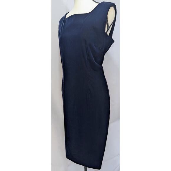 Vintage Jaeger Hong Kong Navy Sleeveless Sheath Dress Lined Back Zip Classic M L - Picture 3 of 8